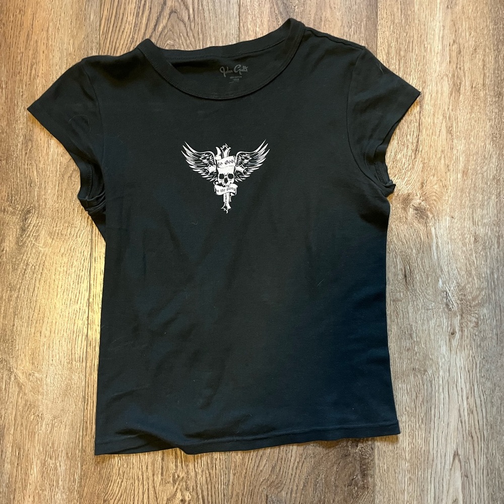 Brandy Melville Women's White and Black T-shirt